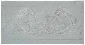 Boceto para un panel de puerta. Un joven acostado vierte agua de una jarra, a la derecha ninfas marinas de Nicolai Abildgaard