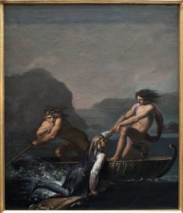 El naufragio Niels Klim salvado por dos Quamites. Extracto de El viaje subterráneo de Niels Klim de Nicolai Abraham Abildgaard