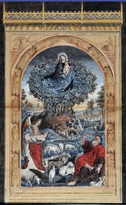 Copia de la Zarza Ardiente. Moisés en el Monte Sinaí se quita los zapatos. A su alrededor, un ángel, la Virgen y Cristo y un rebaño de ovejas. Dibujo anónimo. Medidas: 84x54cm. Museo Granet, Aix en Provence. de Nicolas (after) Froment