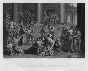 El triunfo de David, I Samuel XVII, 54 (grabado) de Nicolas (after) Poussin