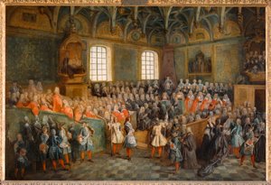 Sesión del Tribunal (Lit de Justice), celebrada en el Parlamento el 22 de febrero de 1723 ...
