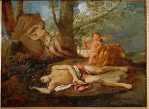 Eco y Narciso ... de Nicolas (attr.to) Poussin