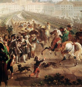 El ejército francés, comandado por Napoleón Bonaparte, entrando en Múnich el 24 de octubre de 1805 (detalle) de Nicolas Antoine Taunay