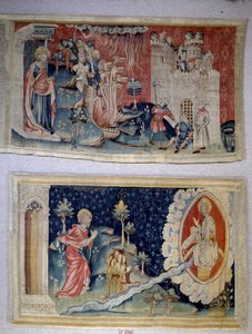 Tapiz del Apocalipsis (1373-1383), n. 72: Satanás asedia la ciudad. N. 74: San Juan ante Cristo