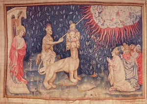 La Bestia de la Tierra hace caer fuego del cielo, del Tapiz del Apocalipsis de Angers, 1373-87