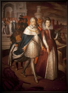 Retrato de Francisco I de Médicis (1541-1587), Gran Duque de Toscana y su hija María de Médicis (1575-1642), futura reina de Francia. El Duque lleva el collar de la Orden del Toisón de Oro. Pintura de Nicolas Bollery (fallecido en 1630), óleo sobre lienzo