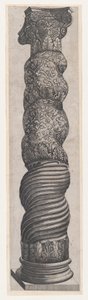 Speculum Romanae Magnificentiae: Columna Enroscada Grotesca en San Pedro, siglo XVI de Nicolas Beatrizet