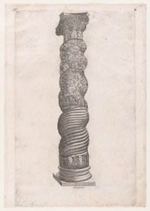 Speculum Romanae Magnificentiae: Columna grotesca en espiral en San Pedro, siglo XVI de Nicolas Beatrizet
