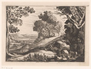 Paisaje montañoso con dos cabreros Paisajes idealizados (título de la serie) de Nicolas Cochin (attributed to)