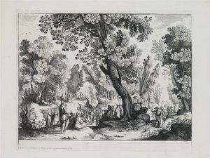 Un paisaje boscoso con el sermón de San Juan Bautista de Nicolas Cochin