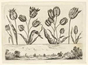 Flores y escena de caza, del Livre Nouveau de Fleurs
