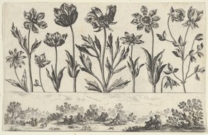 Panel Horizontal con una Fila de Flores sobre un Friso con Figuras en un Paisaje, de Li..., 1645 de Nicolas Cochin