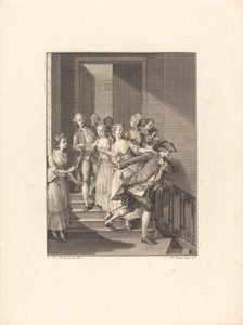 Saint-Preux sale de casa de mujeres del mundo de Nicolas Delaunay after Jean Michel Moreau