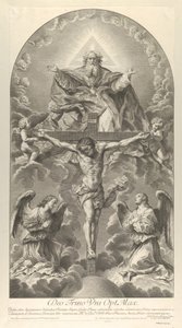 La Santísima Trinidad, Cristo en la cruz flanqueado por dos ángeles, el Espíritu Santo como paloma, 1702 de Nicolas Dorigny