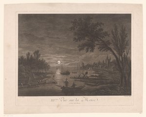 Vista nocturna del Maas con pescadores III.ème Vue sur la Meuse. (título en el objeto)