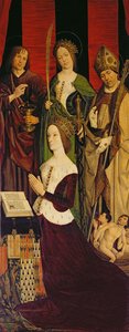 Tríptico de Moisés y la Zarza Ardiente, panel derecho que representa a Jeanne de Laval (d.1498) con San Juan, Santa Catalina y San Nicolás, c.1476 de Nicolas Froment