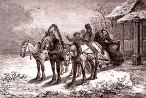 Rusia. Estación de relevo en 1865. Casa de postas.1865 (Grabado)