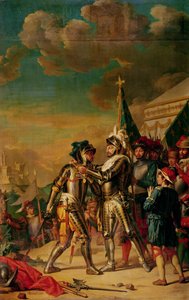 Enrique II (1519-59) entregando la cadena de la Orden de San Miguel a Gaspard de Saulx (1509-73) Conde de Tavannes, después de la Batalla de Renty, 13 de agosto de 1554, 1789
