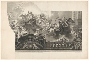 Pintura de techo con asamblea de dioses (lámina 2) Plafond du Milieu de la Grande Gallerie du Palais Royal (título sobre objeto)