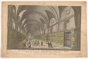Galería en la Biblioteca Vaticana
La Galería Nueva de la Biblioteca Vaticana de Roma con las cornisas decoradas con jarrones etruscos (título en el objeto) de Nicolas Jean Baptiste Poilly