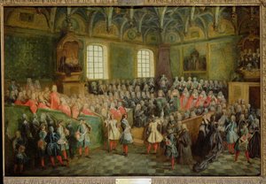 Cama de justicia celebrada en el Parlamento en la mayoría de edad de Luis XV (1710-74), 22 de febrero de 1723 de Nicolas Lancret