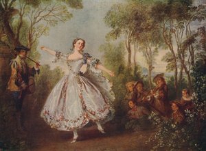 Mlle. Camargo bailando, 1730, c1915