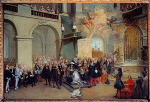 La entrega de la Orden del Espíritu Santo en la capilla de Versalles 3/06/1724 de Nicolas Lancret
