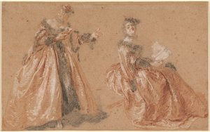 Dos mujeres elegantes con traje polaco de Nicolas Lancret