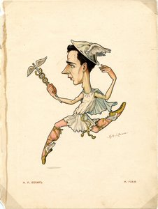 Retrato de Mikhail (Michel) Fokine (1880-1942) bailarín y coreógrafo ruso - Litografía de Nikolai Gustavovich Legat (1869-1937), extraído de Ballet russe en caricatures de Nicolas Legat