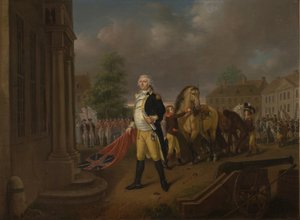 El General Humphreys entregando los estandartes tomados en Yorktown al Congreso en Filadelfia de Nicolas Louis Albert Delerive