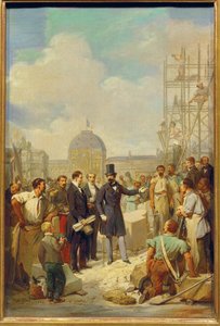 Napoleón III visita las obras del Nuevo Louvre
