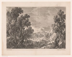 Paisaje de montaña con gente en una carretera. de Nicolas Perelle