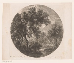Paisaje forestal con dos hombres detrás de la manada. de Nicolas Perelle