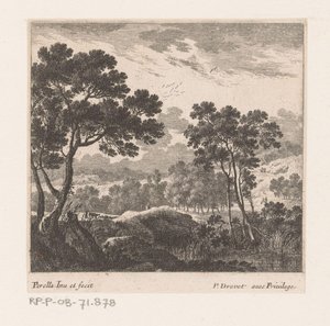 Paisaje con árboles y lago de Nicolas Perelle