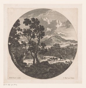 paisaje con pastor con rebaño de Nicolas Perelle