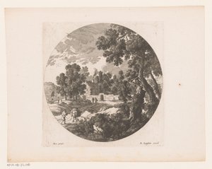 Paisaje con pastores y ganado en casa.