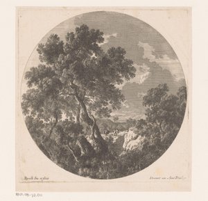 Paisaje con dos figuras caminando detrás de una bestia de carga. de Nicolas Perelle