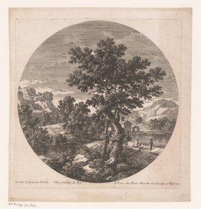 paisaje con dos hombres junto a un lago