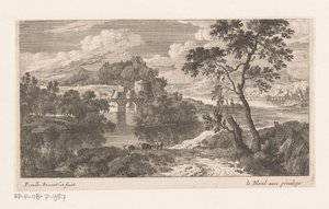 Paisaje fluvial con puente de dos arcos de Nicolas Perelle