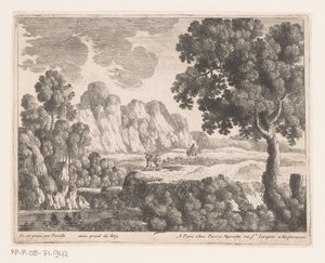 Llano en un paisaje montañoso con figuras de Nicolas Perelle