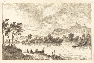 Paisaje Fluvial con Figuras y un Barco en la Orilla de Nicolas Perignon