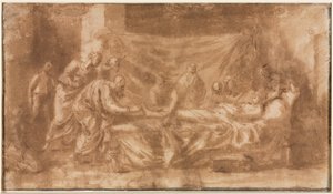 Extremaunción (recto), Tres cabezas y otros bocetos (verso), 1643-1644 de Nicolas Poussin