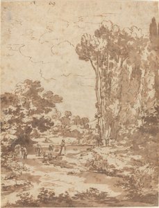 Figuras bañándose en un arroyo de Nicolas Poussin