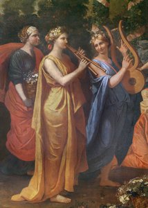 Himeneo disfrazado de mujer durante una ofrenda a Príapo, detalle de los músicos, c.1634-38 de Nicolas Poussin