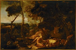 Paisaje con San Jerónimo ... (pintura sobre lienzo) de Nicolas Poussin