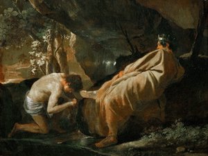 Midas en la fuente del río Pactolus de Nicolas Poussin