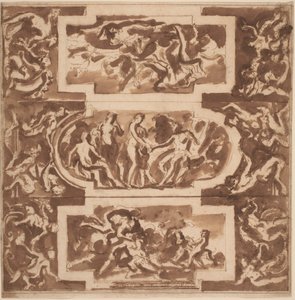 Modello para un techo: Diana y el muerto Endimión, el juicio de París y la muerte de Adonis de Nicolas Poussin