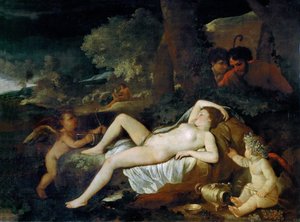 Venus descansando con cupido de Nicolas Poussin