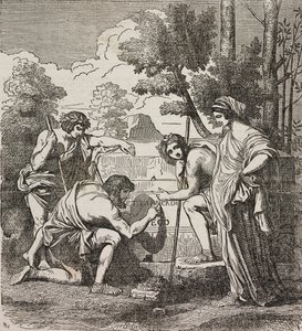 Pastores de Arcadia, después de la pintura de Nicolas Poussin, ilustración de Teatro universale, Raccolta enciclopedica e scenografica, No 512, 4 de mayo de Nicolas Poussin