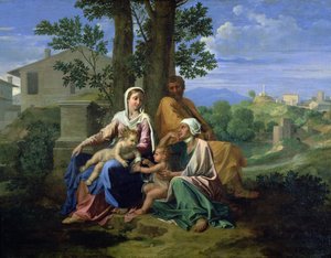 La Sagrada Familia con SS. Juan, Isabel y el Niño Juan Bautista de Nicolas Poussin
